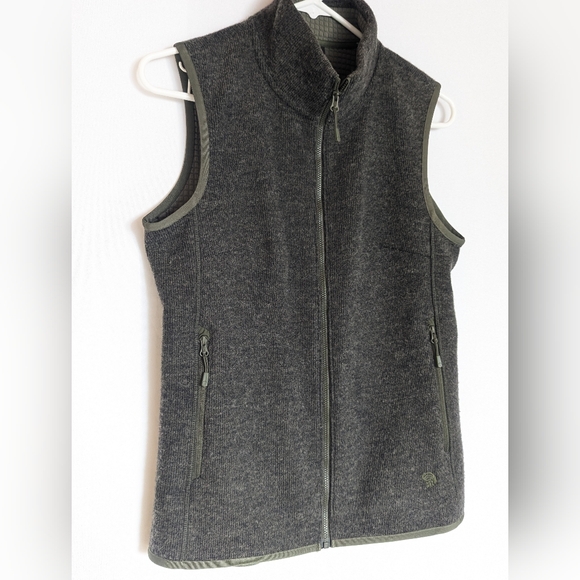 Mountain Hardware Women's Small Sleeveless Zip-Up Vest Green Wool Hatcher Grid - Picture 6 of 11